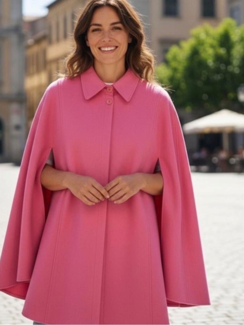 Vintage Herve Benard Pink Overcoat Cape Poncho 100% Wool Midi XL Knee Length